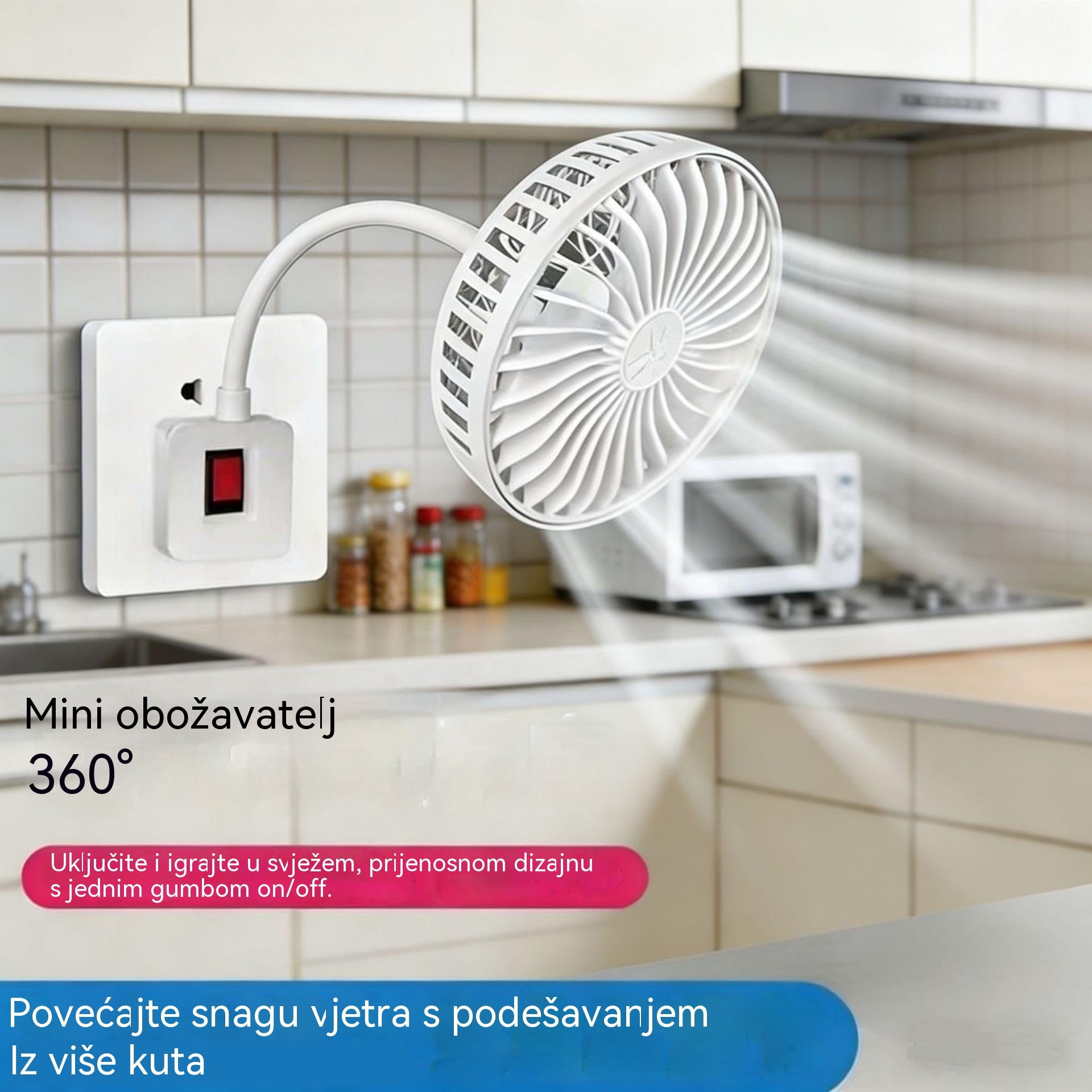 Kupi 1 i dobij 1 gratis 🌟Dva komada za samo 23 €!🔌💨 Mini ventilator za utičnicu s rotacijom od 360° – snažno osvježenje za kuhinju, kupaonicu, spavaću sobu i ured