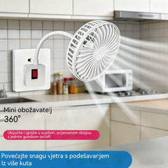 Kupi 1 i dobij 1 gratis 🌟Dva komada za samo 23 €!🔌💨 Mini ventilator za utičnicu s rotacijom od 360° – snažno osvježenje za kuhinju, kupaonicu, spavaću sobu i ured