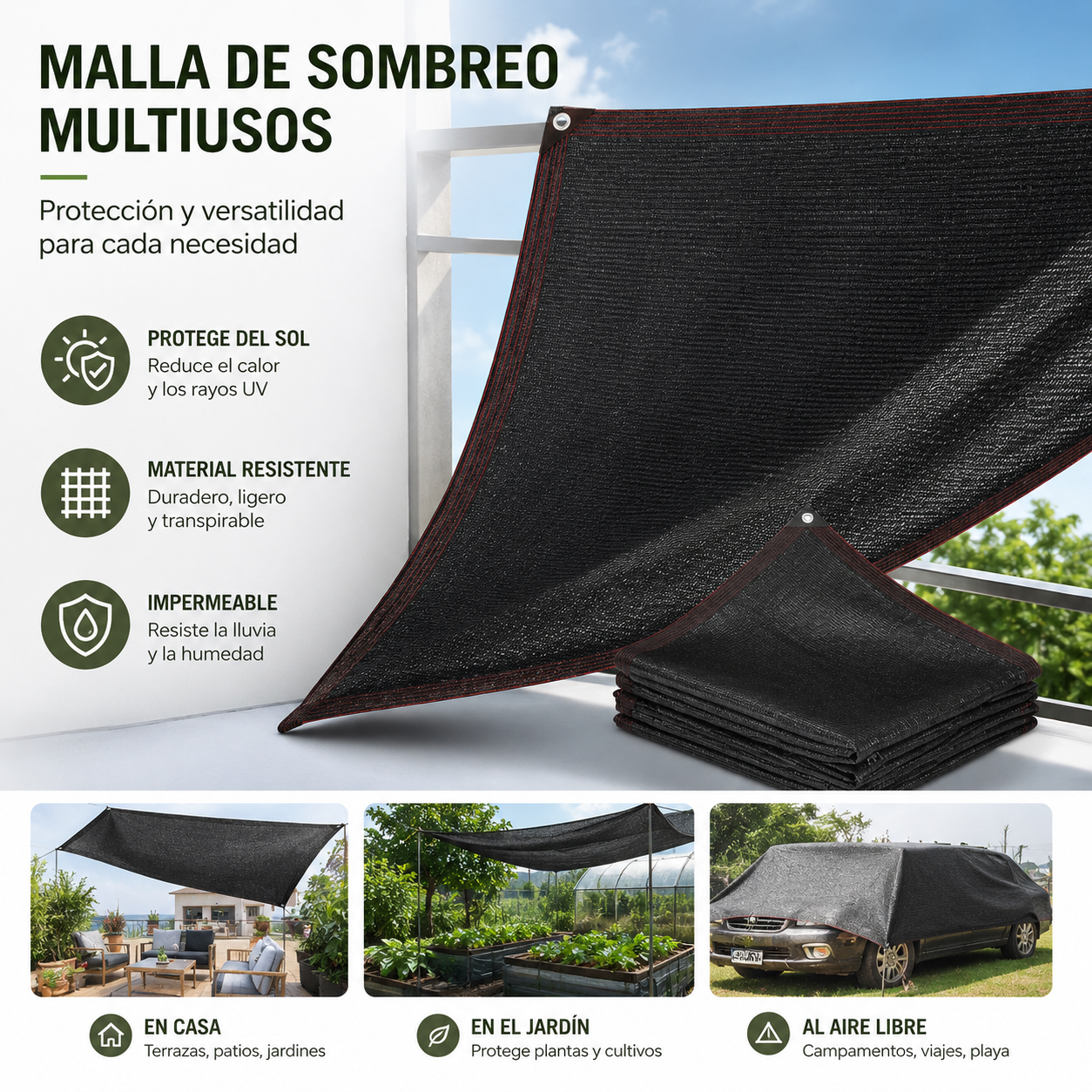 🏆【🔥Oferta imperdible】☀️⛱️【2*5m】Malla exterior para sombra y aislamiento térmico