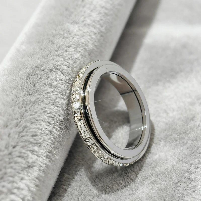 🔥Anillo giratorio Rotation Bar en acero de titanio con circonita