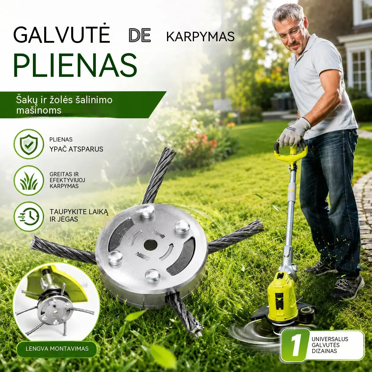 ⏰Pirkite vieną – antrą gaukite nemokamai🔥 Pakaitinė pjovimo galvutė žoliapjovėms / krūmapjovėms – plieninė pjovimo galvutė žolei pjauti 🌿✂️⚙️