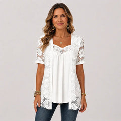 🌸 【S-4XL】 Blusa de encaje floral con malla – Estilo único y fresco que te hará brillar en cualquier ocasión 🌟🌿