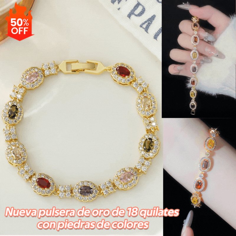 💖✨Nueva pulsera de oro de 18 quilates con piedras de colores