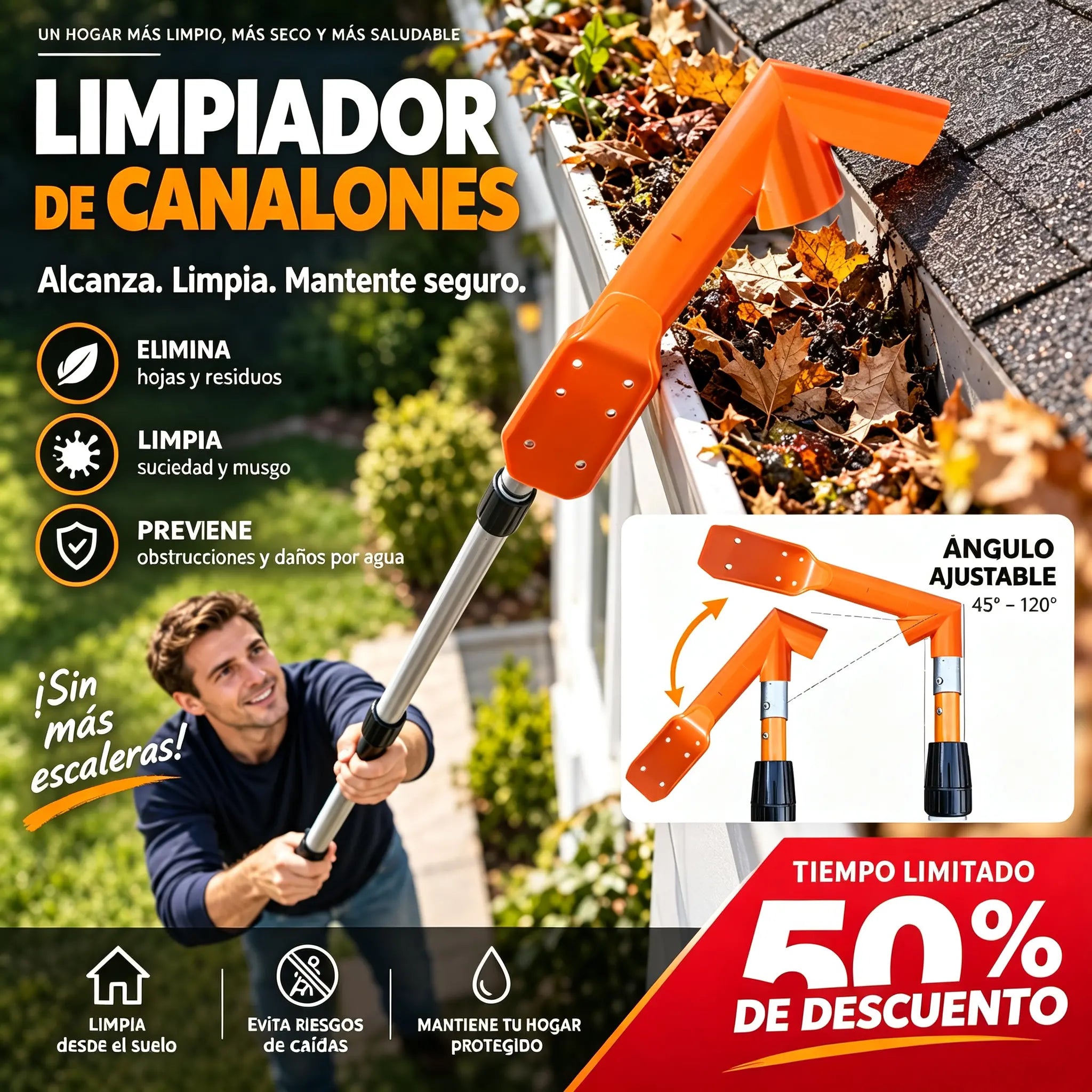 🧹🌿 Limpiador Profesional de Canalones y Drenajes – Sin Escalera, Ideal para Hojas y Residuos 🏡
