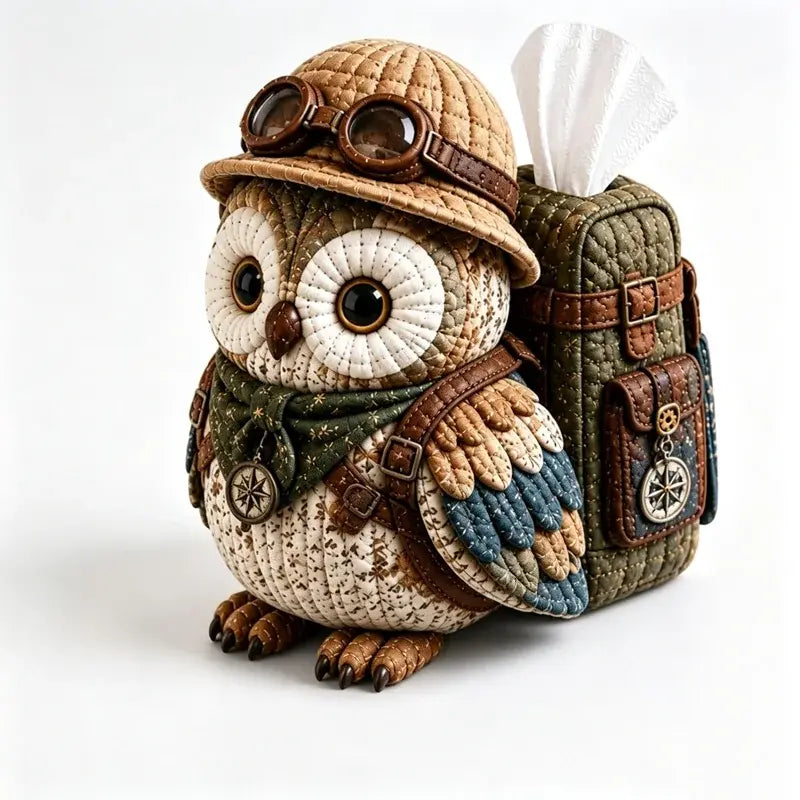 🦉🧵 Kit de Costura DIY – Caja de Pañuelos Acolchada con Diseño de Búho 🧻✨