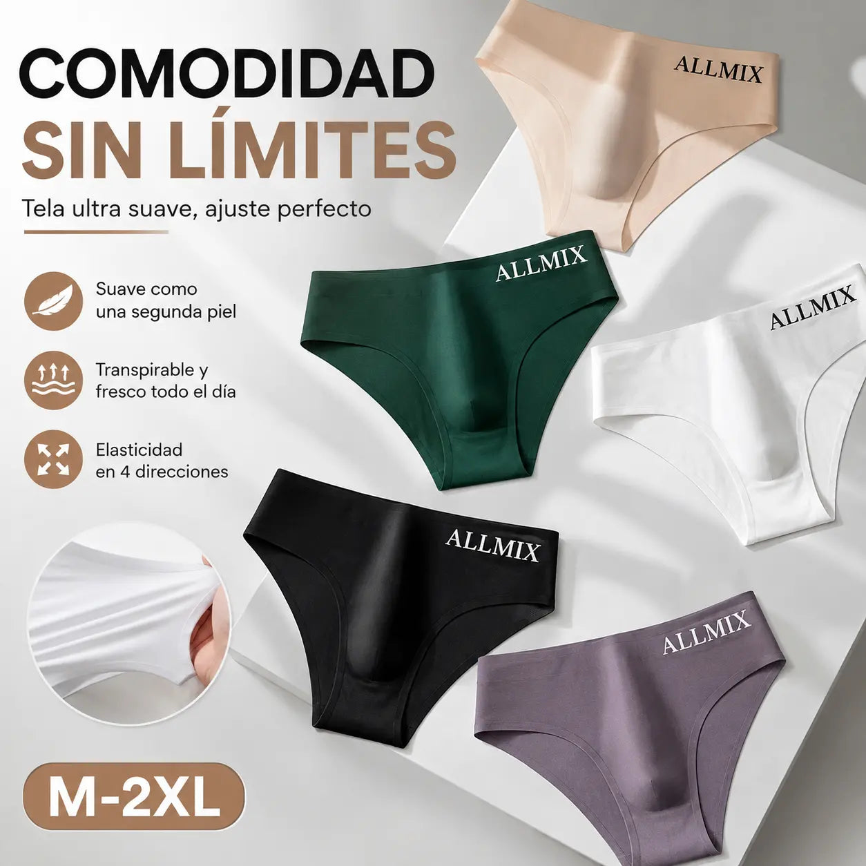 【Paquete de 5】 【M-2XL】Nuevos calzoncillos de seda helada sin costuras de tiro bajo para hombre-【50-90kg】