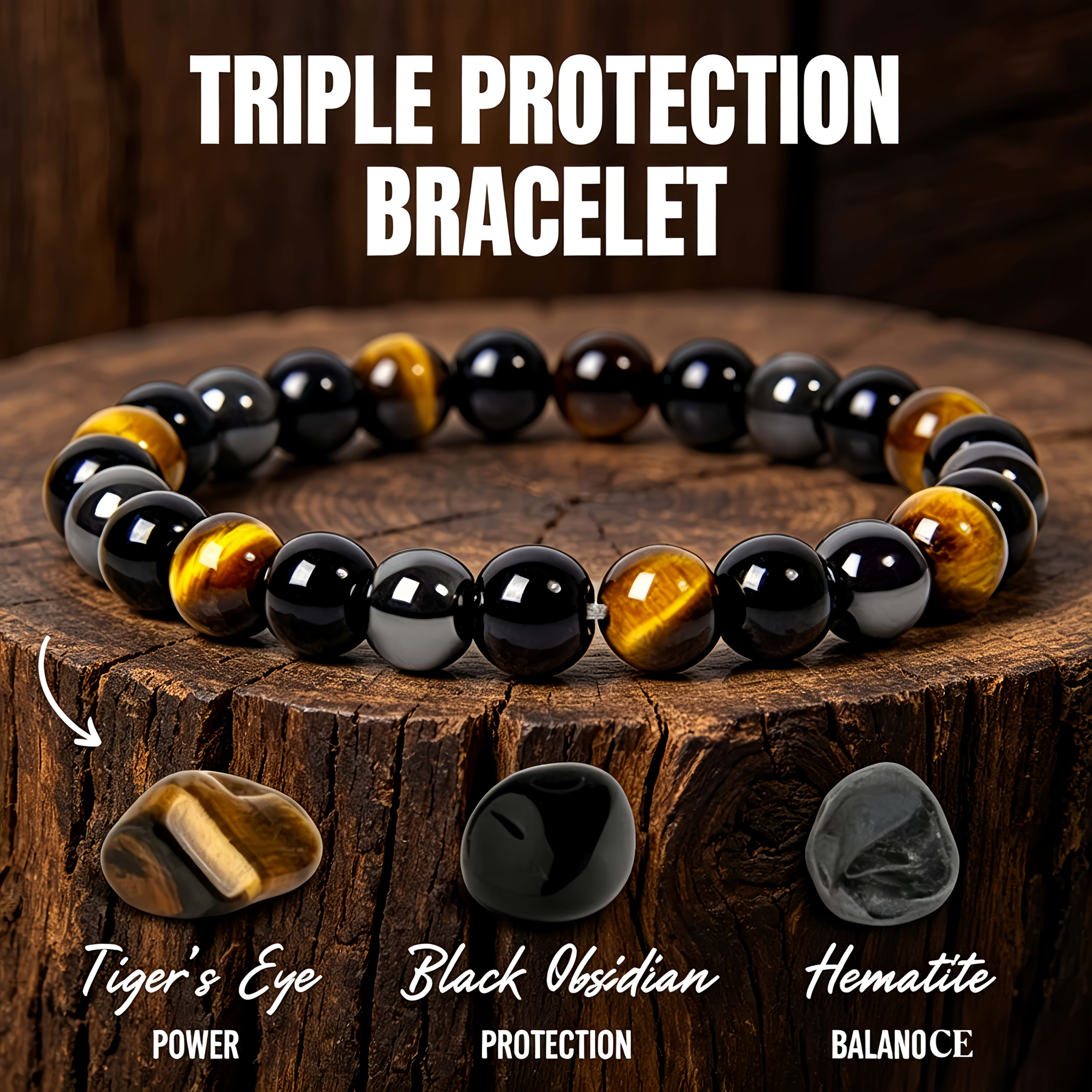 【Compra 1 y recibe 1 gratis】🔥Pulsera unisex de energía y prosperidad de ojo de tigre, ágata negra y hematita