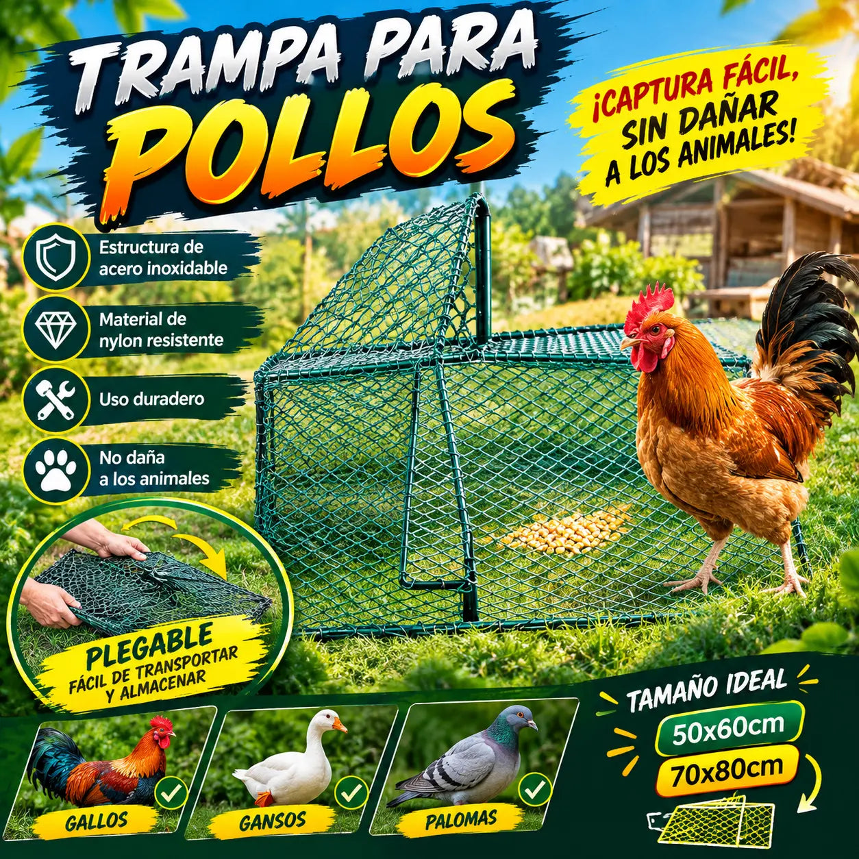 🐓🐦 red para jaulas de primavera para animales, red para atrapar pájaros, para capturar aves de corral