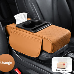 🔥🚗Almohadilla universal 4 en 1 para reposabrazos de coche de cuero ✅ Caja de pañuelos incorporada ✅ Portavasos
