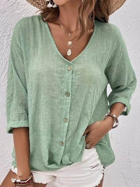 😍【S-5XL】Camisa casual suelta con cuello en V para mujer