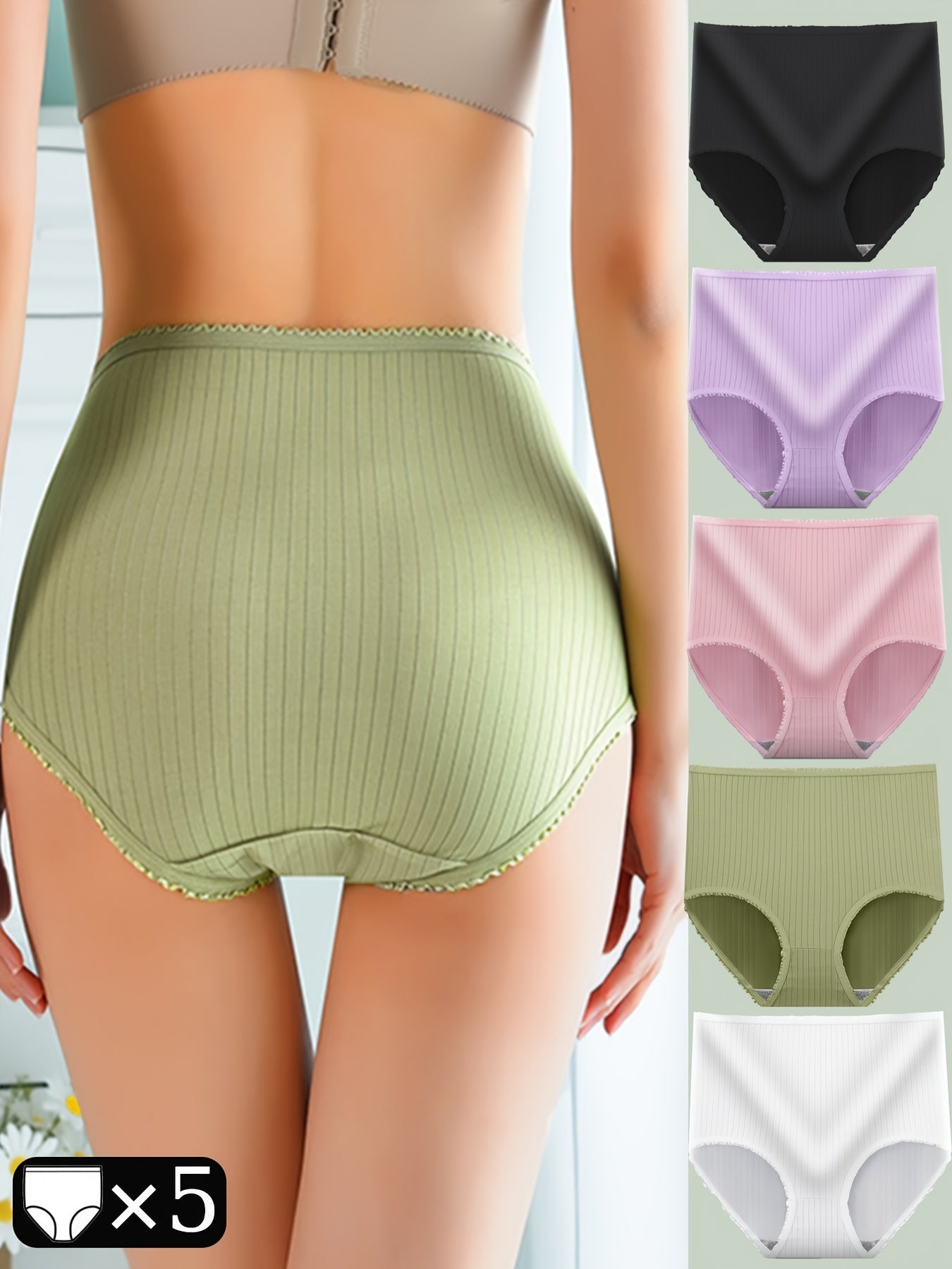 Roupa íntima feminina plus size à prova d'água antibacteriana de cintura alta 【1 pieza solo 2 euros】