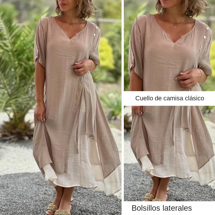 😍Venta caliente: vestido de ropa interior de algodón de dos piezas irregular con cuello en V falso de moda