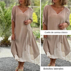 😍Venta caliente: vestido de ropa interior de algodón de dos piezas irregular con cuello en V falso de moda