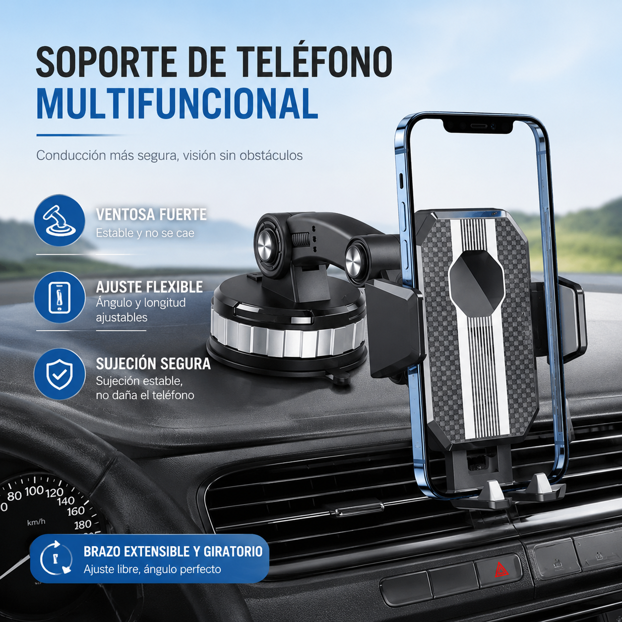 🚗Soporte para teléfono para automóvil multifuncional, ¡puede soportar hasta 5 kg!