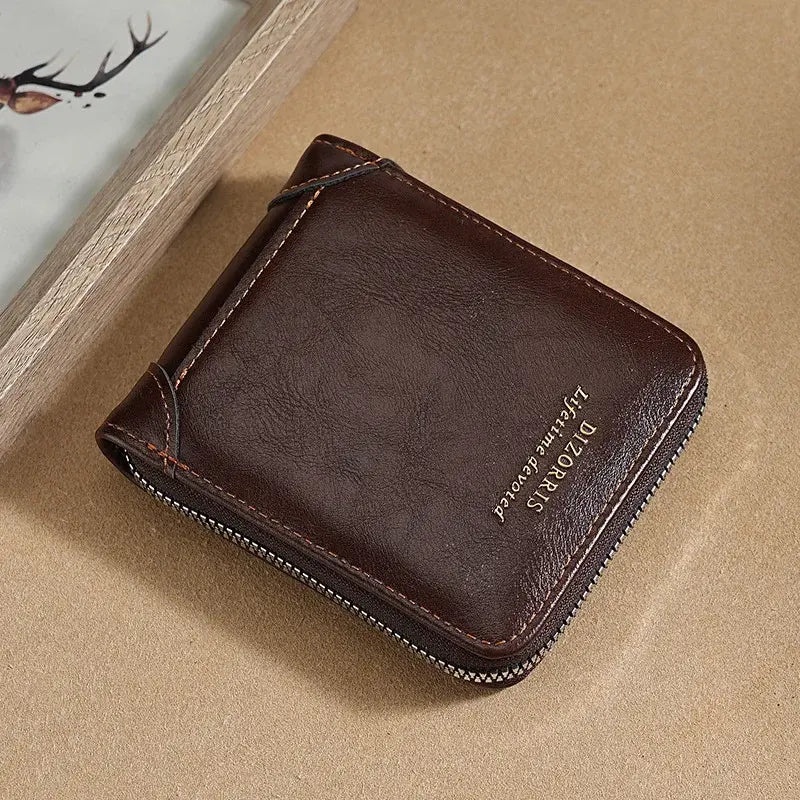 👛 Cartera de cuero para hombre estilo retro – Multifuncional con cremallera, funda para carnet de conducir, corta y práctica 🧾🔑
