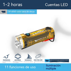 ✨☀️Una linterna compacta de alta intensidad con luz lateral multifuncional. Se carga rápidamente mediante USB-C, es portátil y tiene una batería de larga duración.