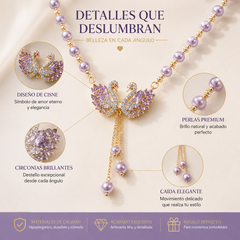 🦢💜Collar con colgante de cisne incrustado de diamantes y perla morada