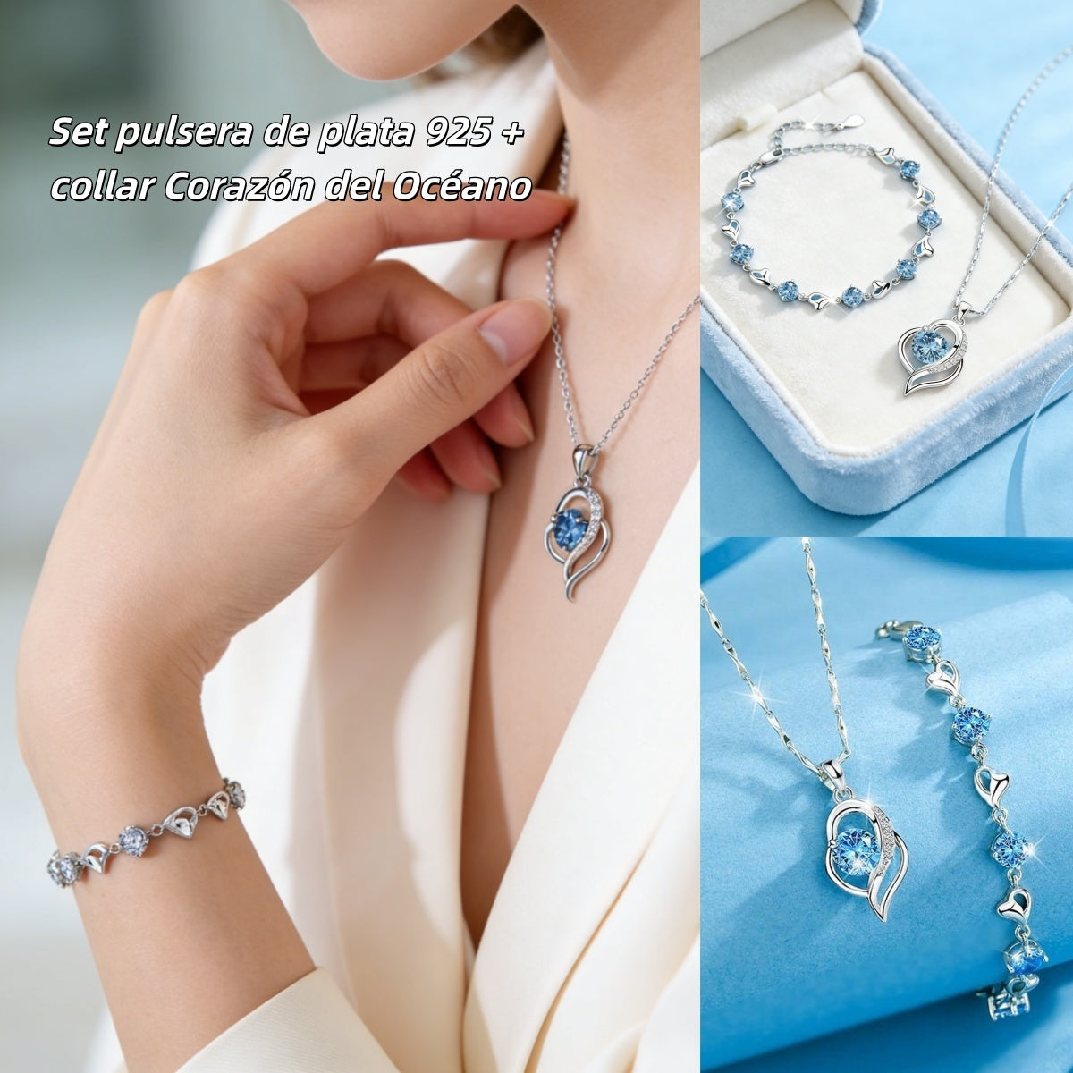 ✨✨Set pulsera de plata 925 + collar Corazón del Océano