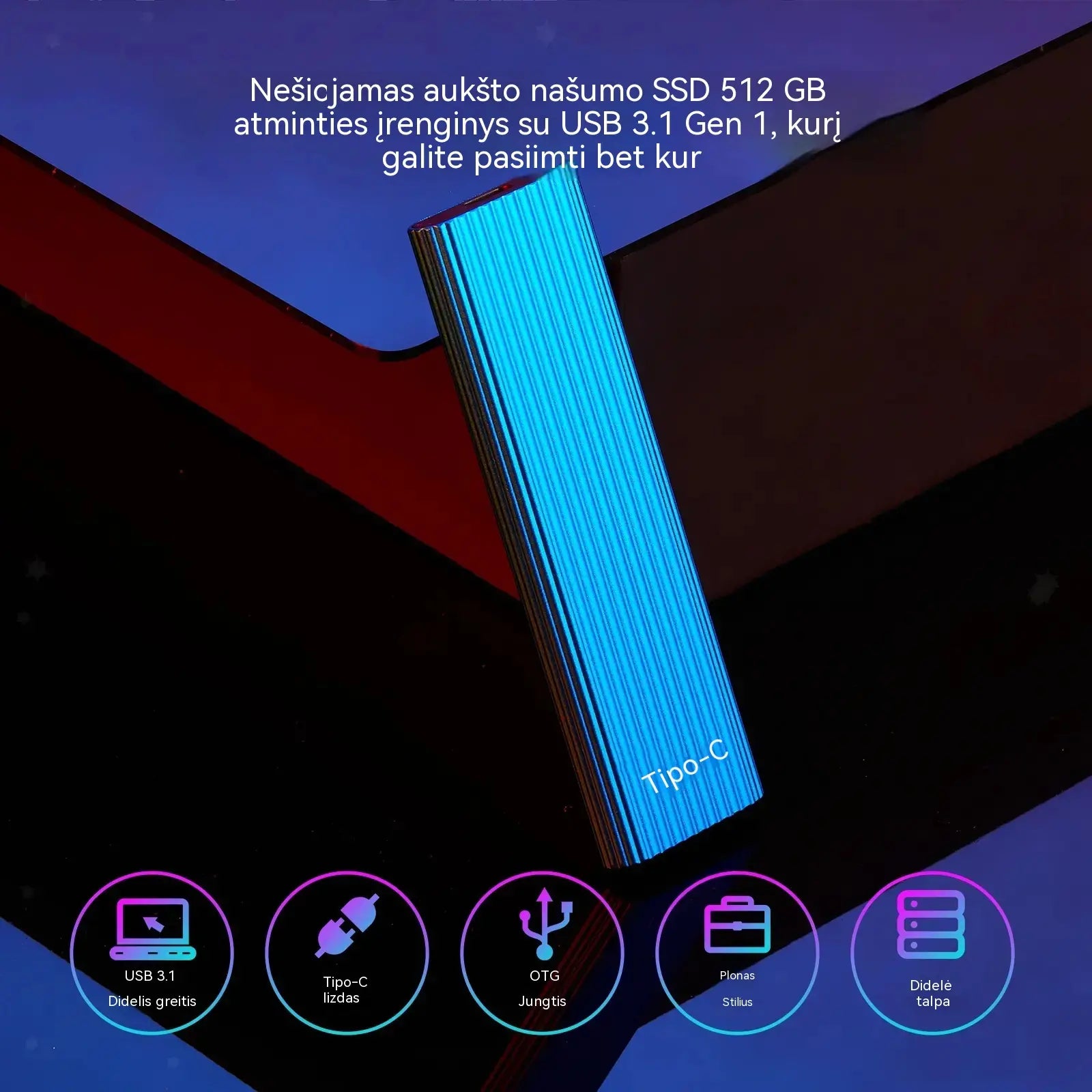🏆Riboto laiko pasiūlymas⚡ 🔥Didelės talpos (16 TB) kompaktiškas nešiojamasis SSD diskas su USB „Type-C“ jungtimi