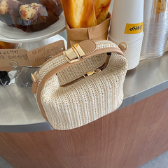 👜✨Bolso bandolera de paja elegante para mujer, con correa de hombro desmontable y diseño con hebilla.