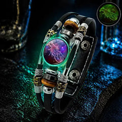 🌙 Pulsera de Cuero Zodiacal Luminiscente – Trenzado de 3 Capas, Longitud Ajustable, Unisex 💫✨