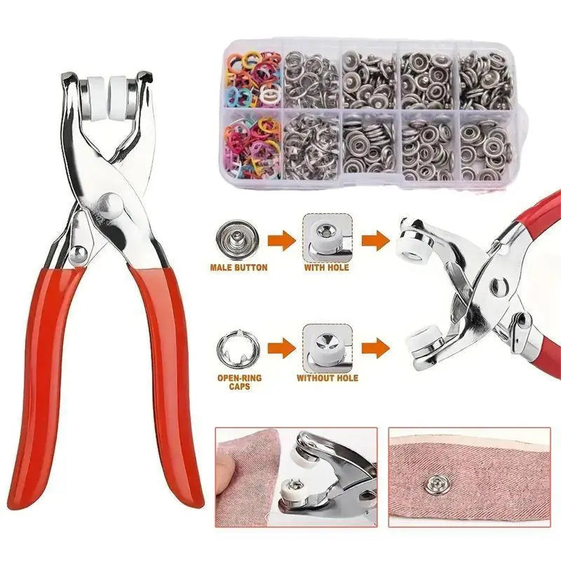 🔥 Kit de 100 Botones Metálicos + Alicate Manual Sin Costura 🧵🔧Juego de herramientas de acero inoxidable con botón a presión