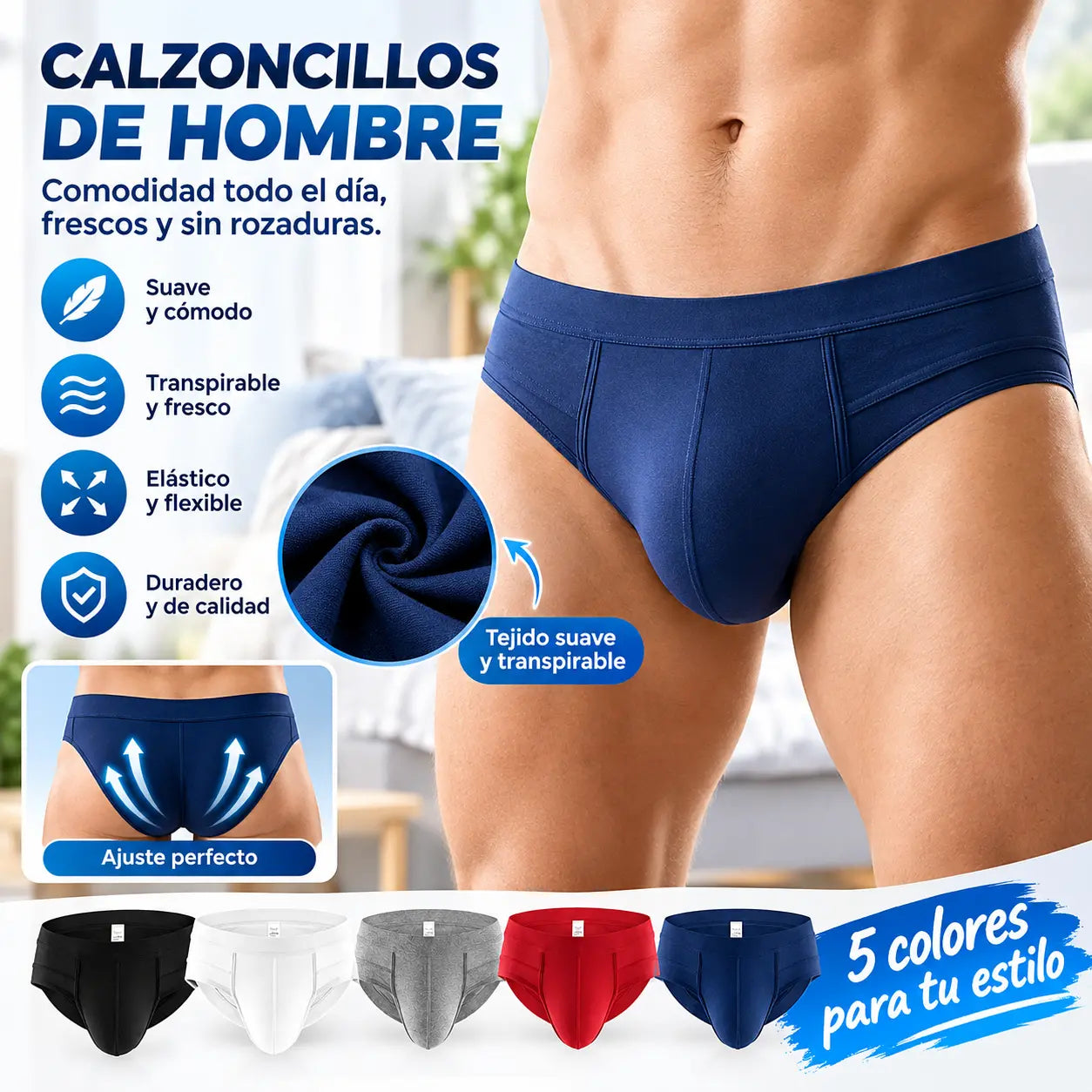 【Juego de 5 piezas 】【M-4XL】Calzoncillos cómodos de algodón puro para hombre, tallas grandes---40-100kg