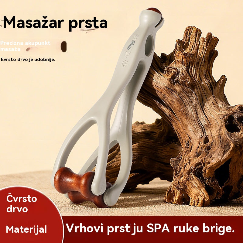 🎁【2 komad】🌿 Masažer za prste od punog drva: Valjci od prirodnog drva pomažu u deblokiranju meridijana zglobova i ublažavanju umora ruku. 🌿