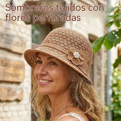 👒Elegante sombrero de sol con diseño trenzado calado, ofrece una fuerte protección contra los rayos solares.