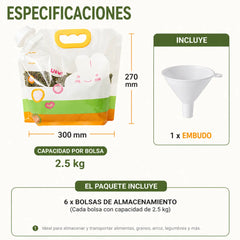 📢📢 ¡50% de descuento! Set de 6 piezas (con embudo) ⏰ Bolsas multiusos para almacenar alimentos, a prueba de insectos y humedad.
