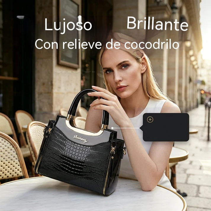 💎Oferta imperdible 2026✨ Bolso de mano vintage brillante con relieve de cocodrilo para mujer: elegante, espacioso y con un estilo impecable.