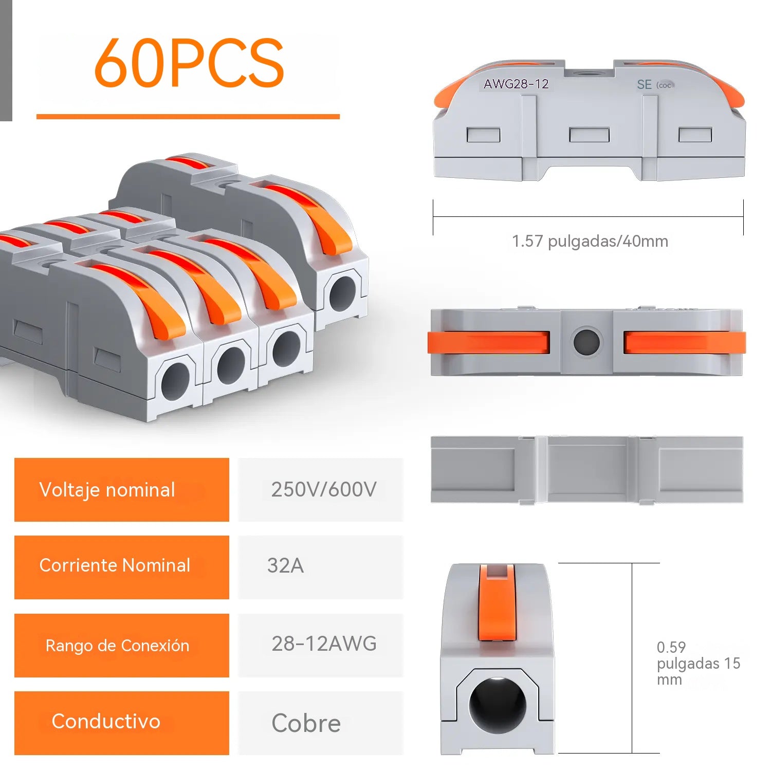 Kit de 60 conectores de cableado de palanca en línea 1 a 1