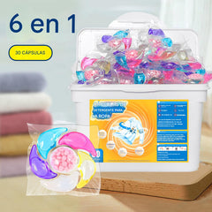 ✨【30 piezas】✨👚Cubo extra grande Las perlas perfumadas para ropa 6 en 1 eliminan manchas y dejan fragancia, eliminan ácaros y bacterias