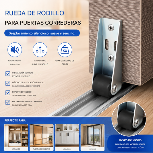 【4 ruedas + 16 tornillos】🚪 Soporte con Rueda para Puerta Caída – Silencioso, Ajustable y Fácil de Instalar 🔧
