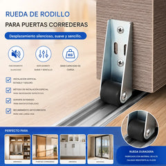 【4 ruedas + 16 tornillos】🚪 Soporte con Rueda para Puerta Caída – Silencioso, Ajustable y Fácil de Instalar 🔧
