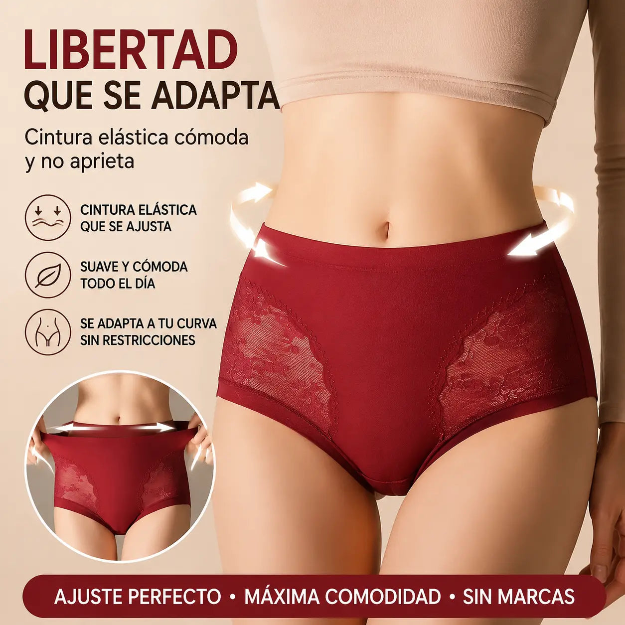 🔥5 piezas 【40-80KG】Braguitas de encaje sin costuras de alta elasticidad para mujer, con control de abdomen y funciones para realzar y moldear los glúteos.