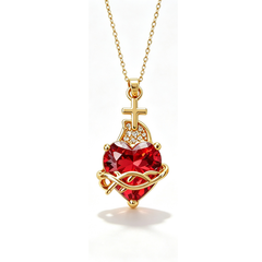 ❤️【Compra 1 y llévate 1 gratis】✝️ 【2 piezas】Collar del Sagrado Corazón de Jesús – Colgante de Cruz con Cristal en Forma de Corazón Bañado en Oro, Luz de Cristo, Joya Religiosa de Fe para Mujer 🎁✨