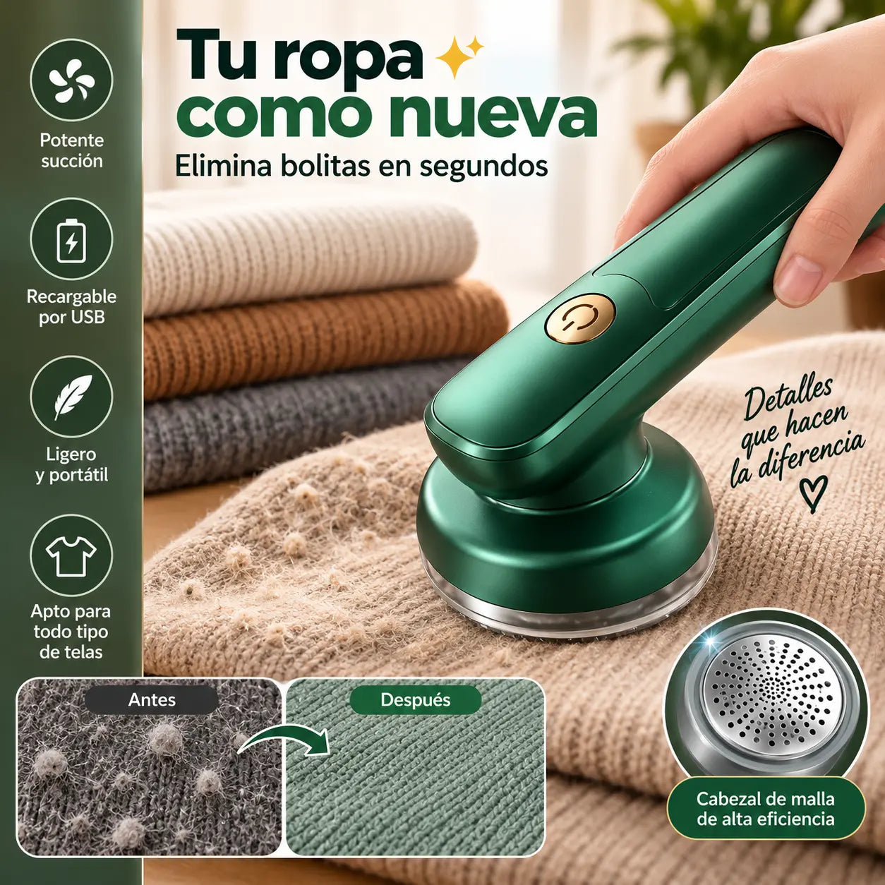 👚✨ Quitapelusas eléctrico portátil multifuncional quitapelusas profesional para prendas de lana punto y algodón 👕🧥🧶