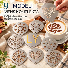 ☕ Nerūsējošā tērauda trafarets kafijas "latte art" zīmējumiem