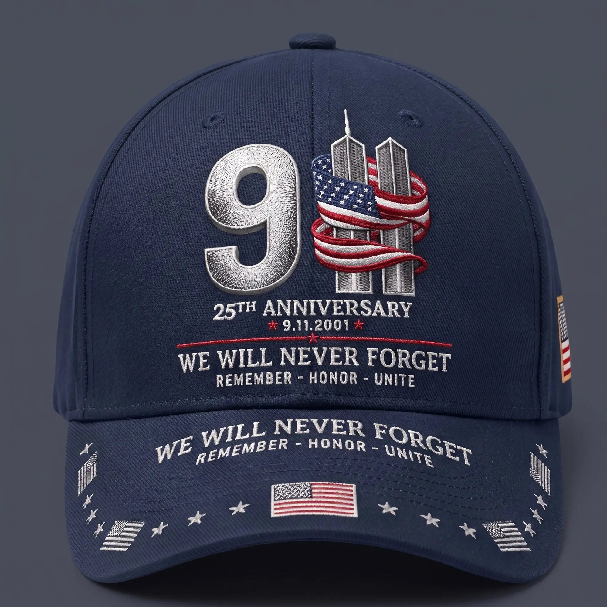 Gorra de béisbol conmemorativa del 25.º aniversario del 11-S: Nunca olvidaremos – Gorra conmemorativa patriótica unisex 🧢