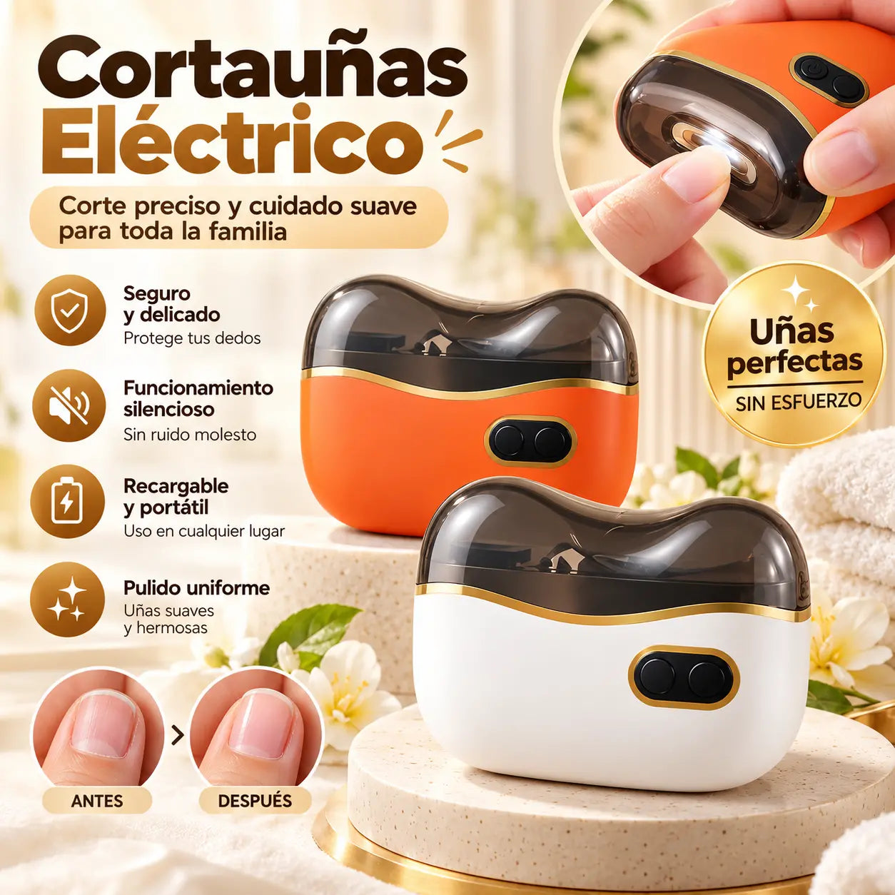 Lima de uñas eléctrica multifuncional, cortauñas eléctrico con protección antipellizcos