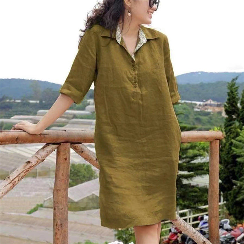 🔥🔥Oferta de tiempo limitado【S-5XL】 2025 nuevo vestido suelto de longitud media con cuello en V de talla grande para mujer de verano