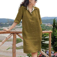 🔥🔥Oferta de tiempo limitado【S-5XL】 2025 nuevo vestido suelto de longitud media con cuello en V de talla grande para mujer de verano