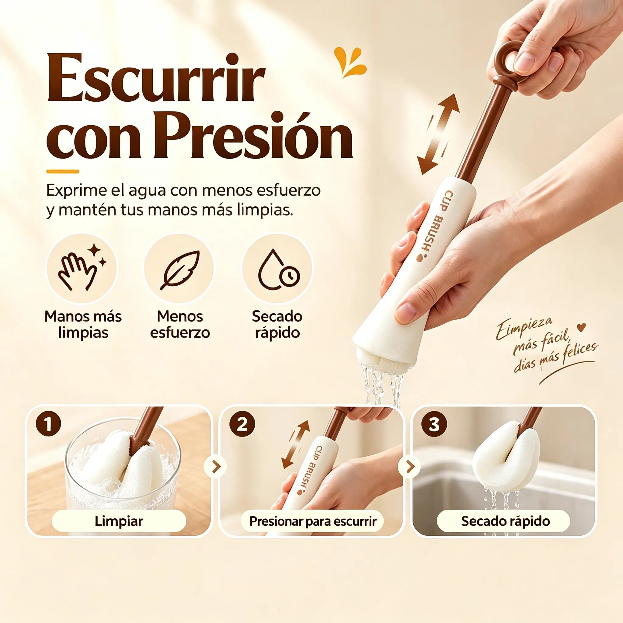 🧽✨ Cepillo 2 en 1 para Tazas y Botellas – Mango Largo con Cepillo de Precisión Integrado para Limpieza Profunda 🍶