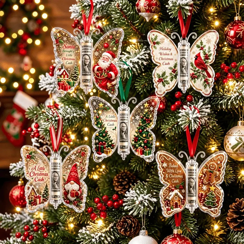🔥5 piezas🔥Último día con 50% de descuento🎄Adorno de mariposa para regalo de Navidad en efectivo🦋 – Recuerdo navideño para guardar dinero en efectivo💵✨