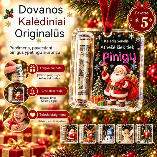 🎄 Kalėdinis žaisliukas pinigams dovanoti ✨ Eglutės papuošalas, kuriame galima paslėpti banknotus – kūrybiška ir netikėta šventinė dovana.
