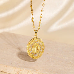 ✨Collar de lujo, collar dorado con diseño en relieve de la Virgen María