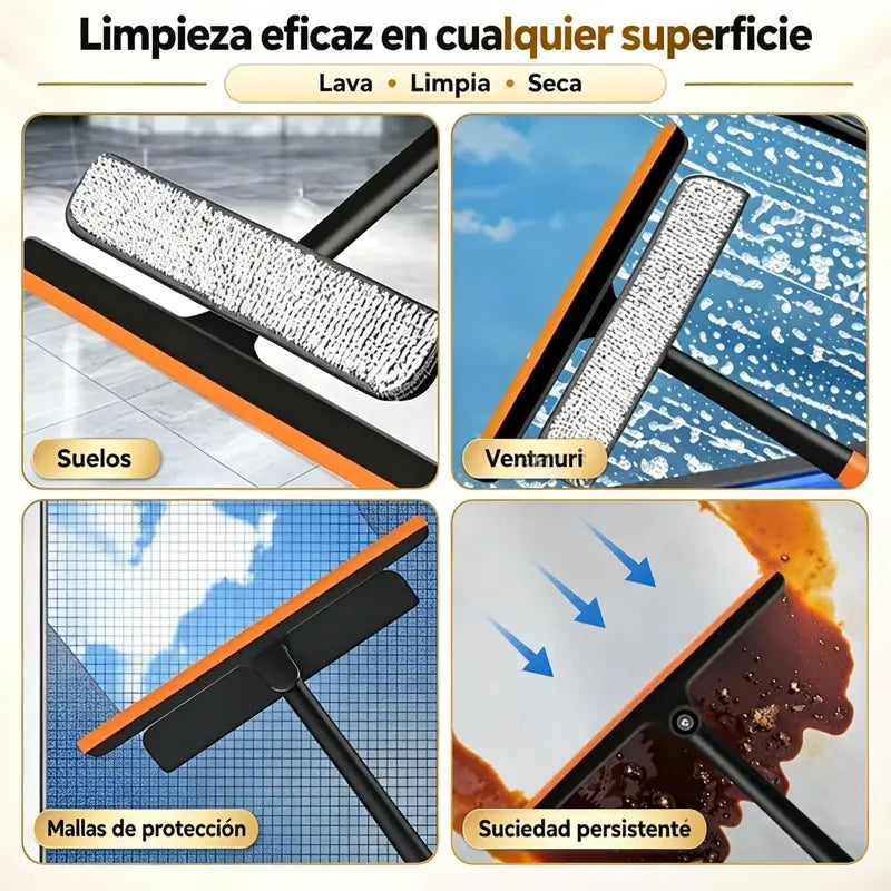 ✨Limpiacristales 3 en 1 con Mango Telescópico – Limpia Cristales, Marcos y Mosquiteros, con Escobilla y Silicona 🧽