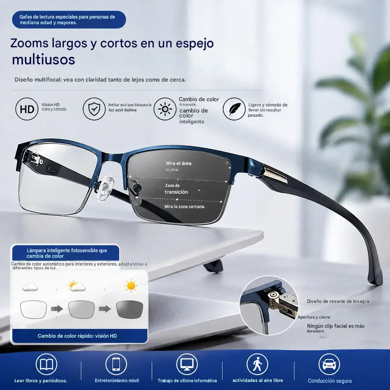 👓Nuevas gafas de lectura semi al aire para personas de mediana edad y mayores, con funciones de zoom, multifocales, fotosensibles, fotocromáticas y de bloqueo de luz azul.