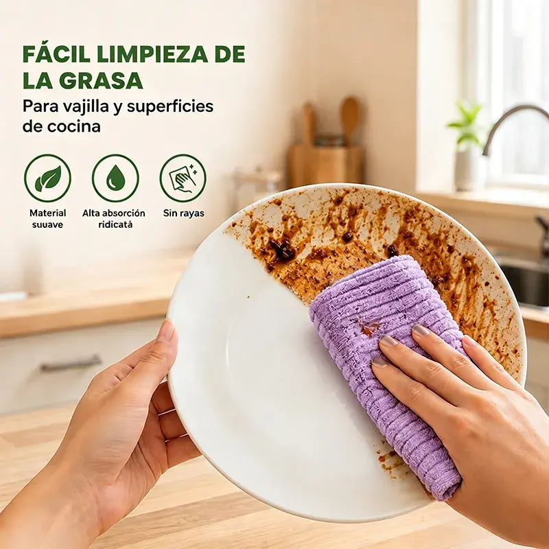 🧽Paño de limpieza de microfibra de felpa gruesa – Uso seco y húmedo, súper absorbente, sin dejar pelusas ✨